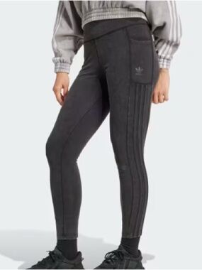 adidas Washed Black High-Waist Leggings with Side Pocket